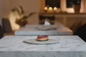Plates of food on a restaurant table